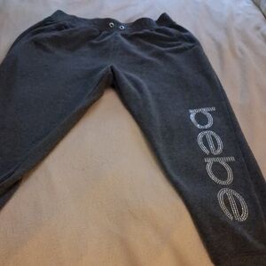 bebe Charcoal Gray Joggers with Sparkle Logo
